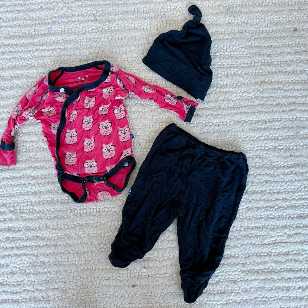Magnetic Me Pink Owl Bodysuit Set with Black Accents